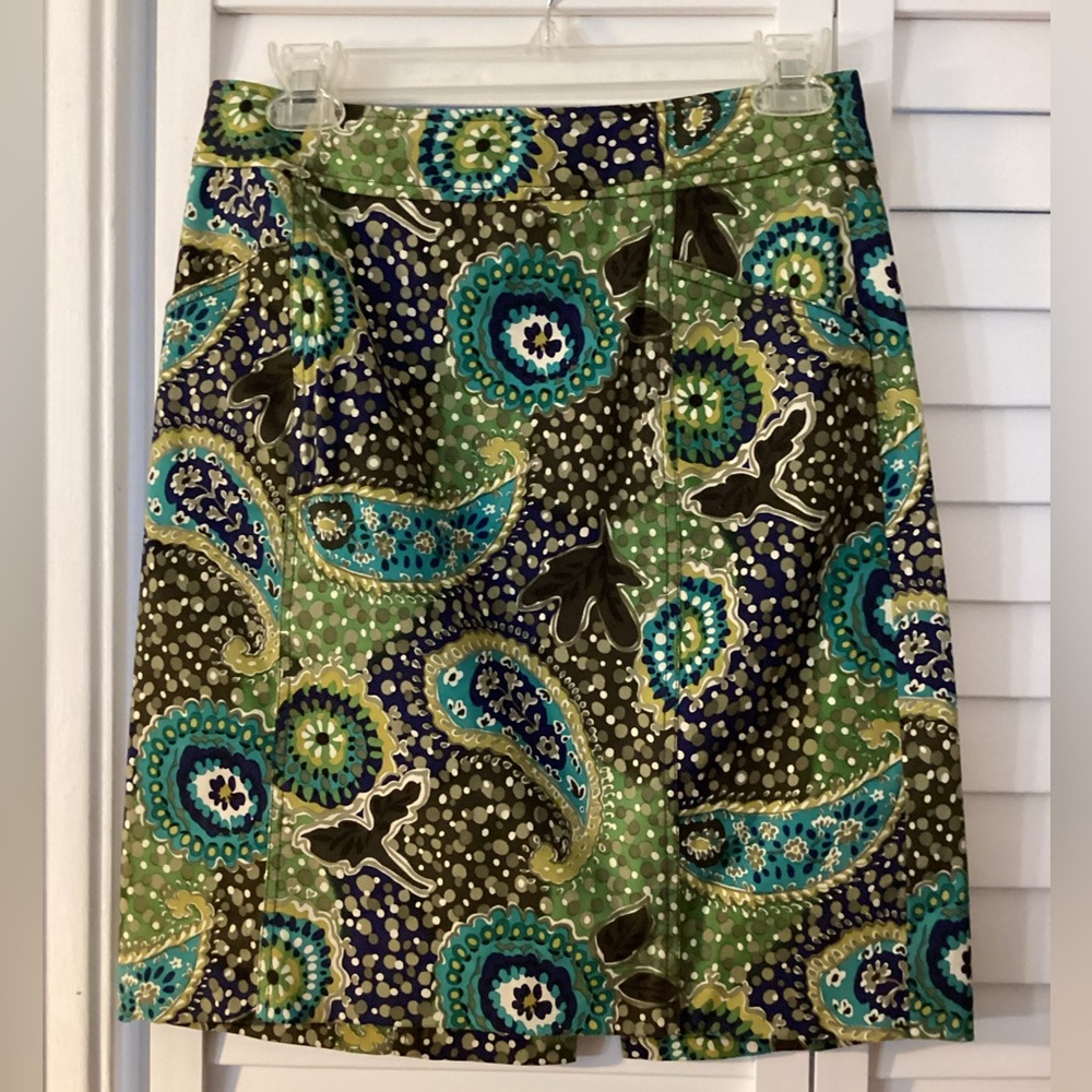 Etcetera Multicolor Paisley Lined Skirt w Front Pockets Back Zipper Size 2